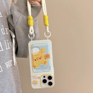 Cartoon Butter Bear for Apple 14promax Mobile Phone Case iPhone15 Large Hole 16 Card Bag 13 Lanyard 12
