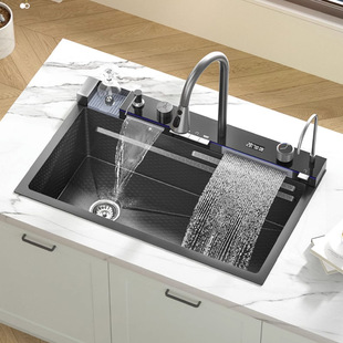 SUS304 Whale Flying Rain Waterfall Sink Large Single Sink Honeycomb Stainless Steel Vegetable Washing Basin Kitchen Household Table Basin