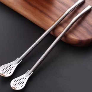Stainless Steel Suction Pipe Spoon Tea Cup Coffee Mixing Spoon Filtered Milk Tea Coffee Metal Removable Cleaning Spoon