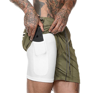 2023 New Summer Double-layer Quick-drying Breathable Men's Shorts Sports Training Running Straight Light Plate Half Shorts