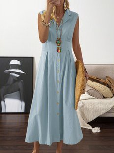 2023 Женское платье для европейской и американской внешней торговли AliExpress Amazon костюм с воротником однотонное платье на пуговицах без рукавов