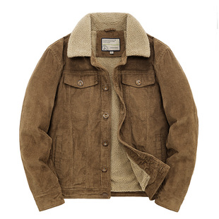 Cross-border foreign trade Winter corduroy lapel cotton-padded coat short fleece-lined thickened coat men's cotton plus size fleece-lined jacket