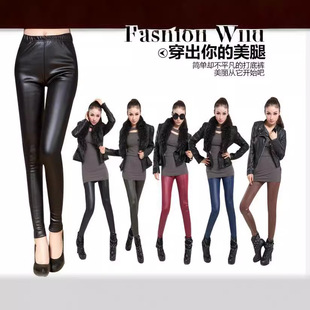 Cross-border plus size women's matte leather skinny pants stretch slimming solid color cropped pants plus size