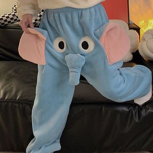 Flannel Pajamas suit Cute Funny Squeaking Elephant Pants Autumn and Winter Thick Home Clothes