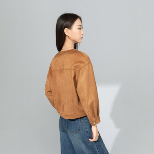 Xinge Maillard Suede Short Jacket 2025 Spring Women's New Elegant Niche Crewneck Motorcycle Jacket