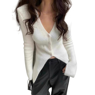Autumn and Winter Maillard Slim-fit Inner Knitted Base Shirt Women's Split Wool Raccoon Velvet brown Sweater Coat