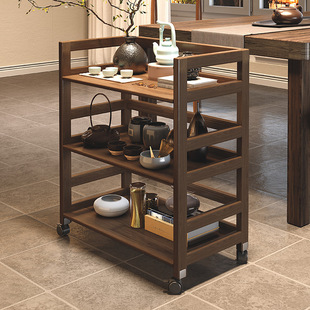 All Solid Wood Tea Set Storage Rack Small Cart Tea Tea Cup Storage Rack Movable Tea Table Household Tea Cabinet Tea Table
