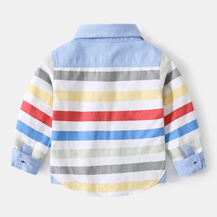Children's colorful strip shirt spring and autumn baby coat lapel 2023 new children's clothing children's autumn long sleeve shirt for boys