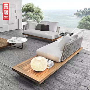Scandinavian Outdoor Sofa Round Furniture Chair Coffee Table Rattan Woven Casual Combination Sun Room Courtyard Garden Solid Wood Lazy