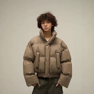 American Style Short Cotton-padded Coat Men's Winter Niche Vintage Maillard brown Cotton-padded Coat Simple Wear Coat