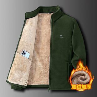 Men's cashmere jacket autumn and winter fleece-lined thickened warm middle-aged dad wear loose fleece jacket men's clothing
