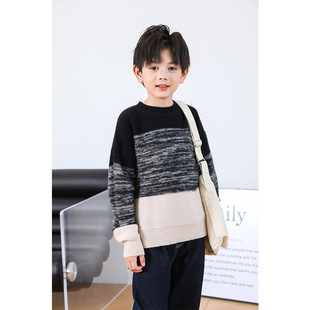 Boys' Sweater Autumn and Winter 2024 New Baby Handsome Crewneck Base Shirt Middle and Big Kids Pullover Top Sweater Trendy