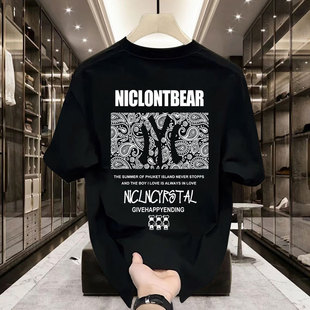 European and American Fashion Brand Short-sleeved Ins Pure Cotton Summer New Men's Printed T-shirt Trendy Men's All-match Round Neck T-shirt for Men