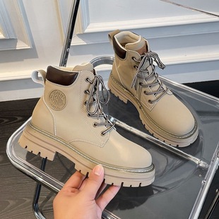 2024 New Autumn and Winter Vintage Women's Shoes Couple's Genuine Leather Rhubarb Boots British Style Short Boots Women's Thick-soled Martin Boots
