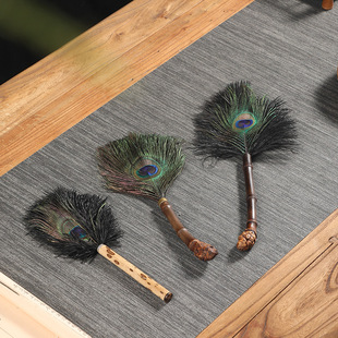 Bamboo peacock feather dust removal duster Purple Bamboo Bamboo Root ostrich fur brush gray chicken feather Zen household dust cleaning Buddha dust