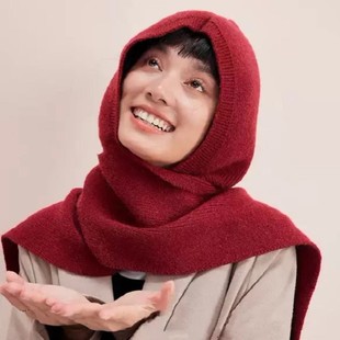 2024 New Style Shawl Hooded Neck All-in-One Women's Thickened Atmosphere Knitted Scarf Warm Knitted Hat