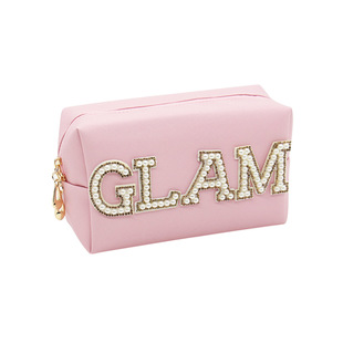 Cross-border popular white square letter pu cosmetic bag simple women's waterproof clutch storage bag small size portable