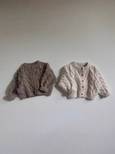 Korean-style Crewneck Knitted Cardigan Top All-match for Boys and Girls Baby Spring and Autumn Mixed Color Rhombic Loose Sweater All-match