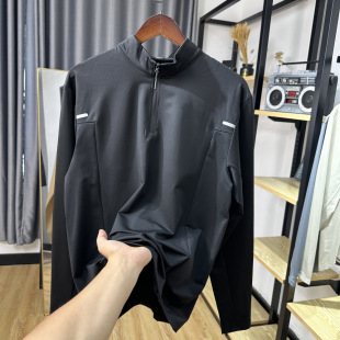 The same bird family! Autumn new casual versatile skin-friendly comfortable half-zipper small stand collar long sleeve T-shirt base shirt