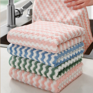 Thickened Waved Dishwashing Cloth Dish Cloth Household Cleaning Kitchen Oil Removal Household Lazy Person Dish Cloth Piece Absorbs Water and Is Not Easy to Fell Hair