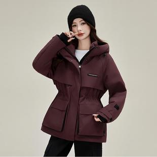 Down Jacket Women's 2024 Winter New Mid-length Vertical Collar Hooded Waistline All-match Thickened Tooling Pike Dress for Women