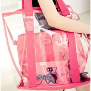 Korean Style Fashion 2020 Summer New Transparent Letter SR Crystal Jelly Beach Bag Large Size Bag for Women