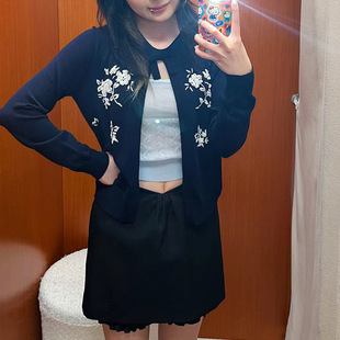 [in stock] round neck bow solid beaded flower long sleeve knitted cardigan 202423