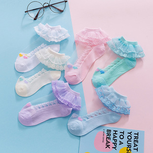 Girls Socks Summer Thin Girls Children Lace Princess Socks Summer Mesh Breathable Boat Socks