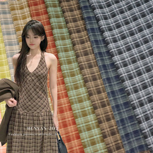 Spring and Summer Cheongsam dress Plaid Fabric TR Stretch Yarn-dyed Shirt Plaid Casual Fashion Plaid Fabric