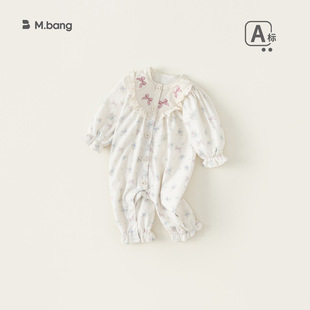 Bangyou Baby Fall 2024 новый костюм с длинными рукавами, свежая цветочная одежда, кукольный воротник, комбинезон с бантом
