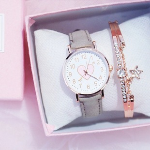 Student women's fashionable cute heart-shaped digital face women's watch frosted belt simple suit watch