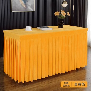 Red Thickened Exhibition Conference Tablecloth Flannel Hotel Golden Velvet Table Skirt Rectangular Office Table Cover Custom