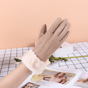 Winter leather gloves for men and women fleece-lined thickened cold-proof warm cycling motorcycle non-slip touch screen cotton gloves wholesale