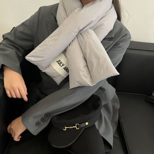 [JULY ANSH] ins Wind design sense/90% down scarf white duck down solid color cross scarf