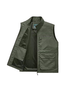 Men's Workwear Casual Vest Shoulder Waistcoat Outdoor Photography Fishing Vest Men's Middle-aged Loose Multi-pocket Solid Color Vest