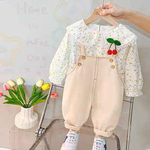 Baby Girl Spring and Autumn Long Sleeve suit 2021 New Autumn Children's Strap Two-piece Set Girl's Korean Autumn suit