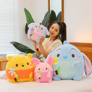 New Style Plush Toy Flower Holding Piggy Bear Donkey Doll Waist Bed Sleeping Doll Girl Gift