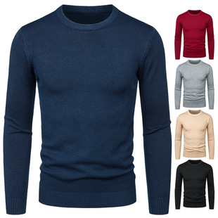 2022 autumn and winter New Wholesale men's solid color sweater cross-border round neck free size trendy long sleeve sweater bottoming shirt