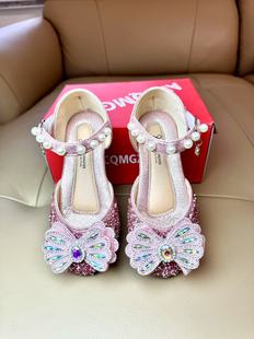 2025 Spring and Autumn New Lady Baby Girl Girl Princess Diamond Shoes Leather Shoes Dance Shoes