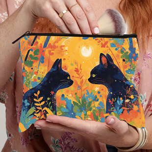 2025 Cross-border Cartoon Cat Printed Cosmetic Bag Lightweight Foldable Zipper Bag Women's Large Wallet for Wash Storage