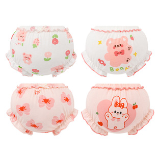 Outer wear thin double-layer flounces bow triangle cotton factory direct cartoon cute children's underwear bread pants