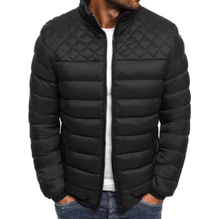 Foreign trade European size men's solid color jacket cotton-padded coat rhombus sewed thickened stand collar cotton-padded coat winter warm cotton-padded jacket