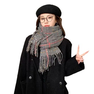 Scarf autumn and winter New Student women's shawl tassel warm scarf men's cashmere-like British houndstooth couple