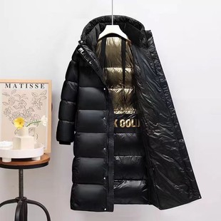 New Down Jacket for Men and Women Couples with Black Gold Goose Down Jacket Long Knee-length Wash-free Thickened Warm Jacket Cross-border