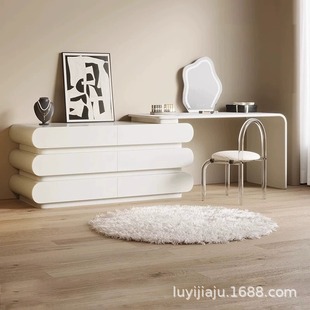 Cream Solid Wood Baking Paint Dressing Table for Bedroom New Style Bucket Cabinet Integrated Makeup Table Advanced Sense Corner Light Luxury Ins Style