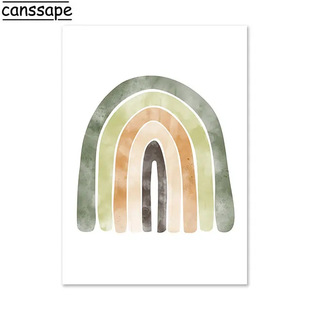 Nordic Modern Cartoon Green Watercolor Weather Sun Moon Rainbow Bedroom Background Wall Poster Frameless Painting Core