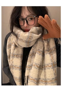 High-grade Plaid Scarf Women's Winter 2024 New All-match Thickened Warm Neck Tassel Long Shawl for Students