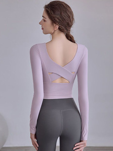 Long-sleeved T-shirt with chest pad women's sexy cross-back running top for foreign trade cross-border Southeast Asia European and American style