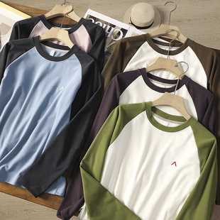 24 light soft warm men and women with sanding raglan sleeve color matching long sleeve t-shirt autumn couple base shirt top