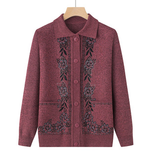 Middle-aged and elderly spring clothing thin cardigan female grandma spring and autumn mother clothing sweater sweater coat old lady clothes